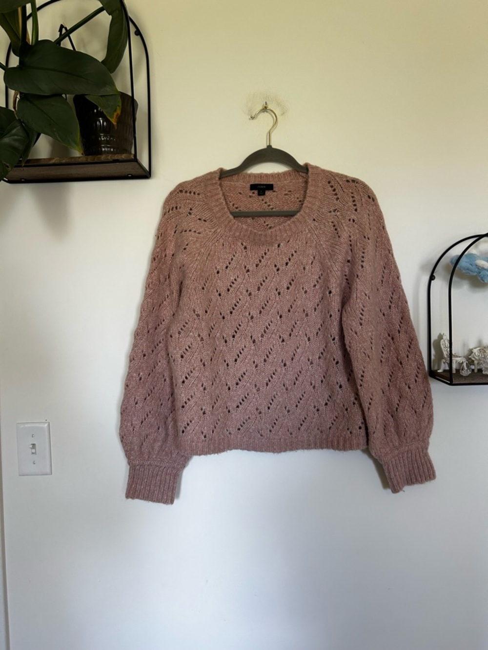 J.Crewβ Pointelle Crewneck Sweater Long Sleeve Open Knit Shirt Size Large